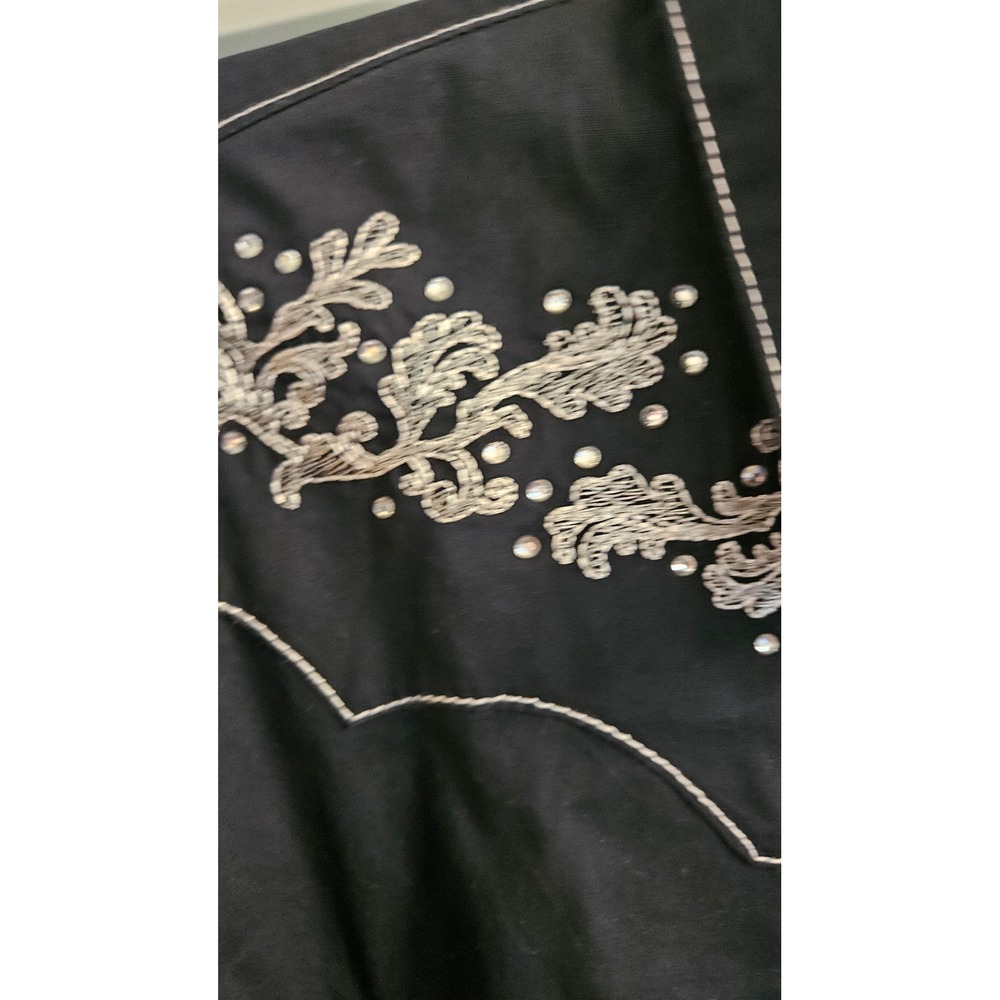 Western Rock 47 by Wrangler Black Embroidered Rhinestone Snap Shirt Womens XXL - Picture 4 of 9